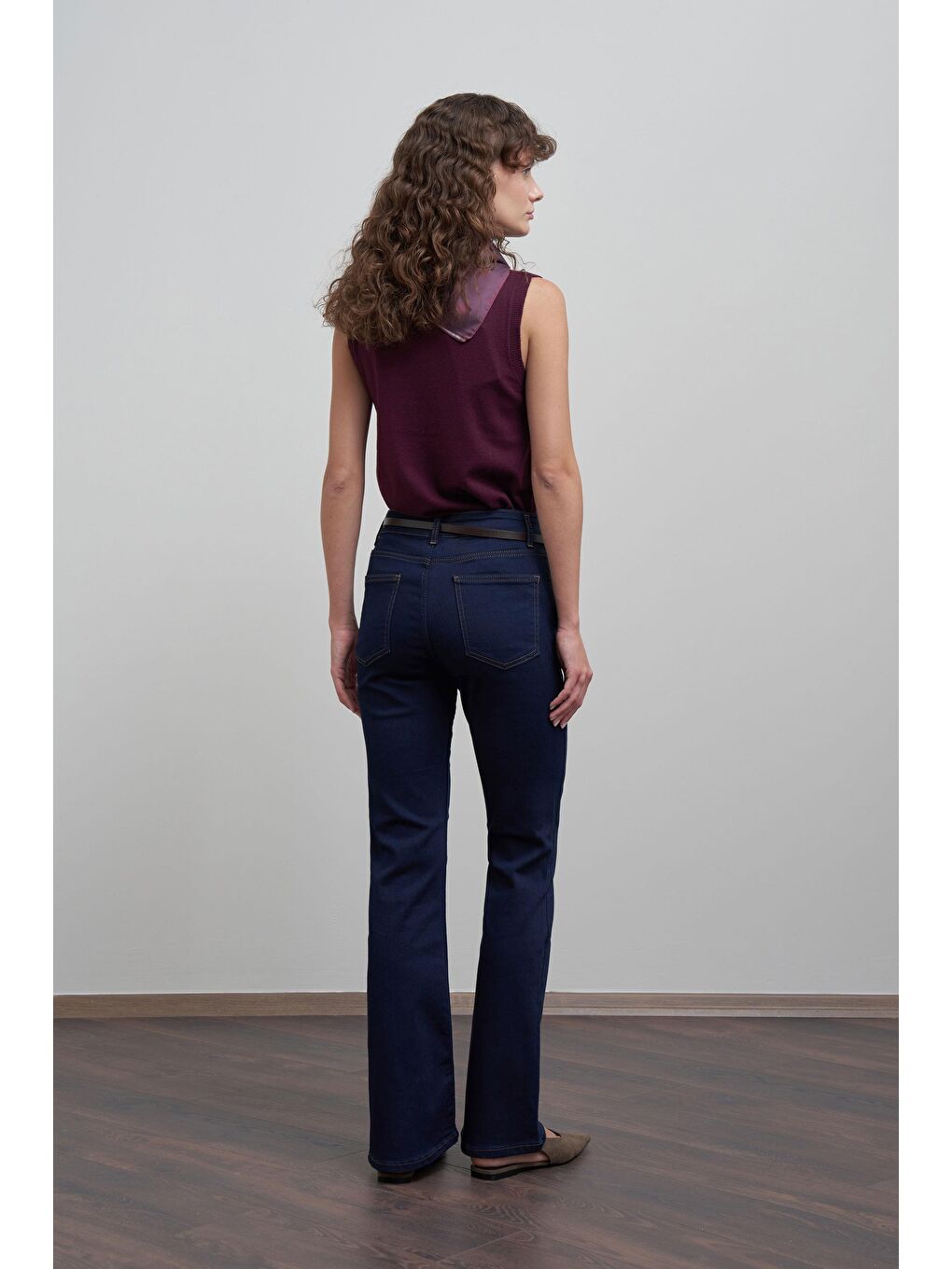 Mavi-Orta Bel Flare Paça Jean Pantolon-3