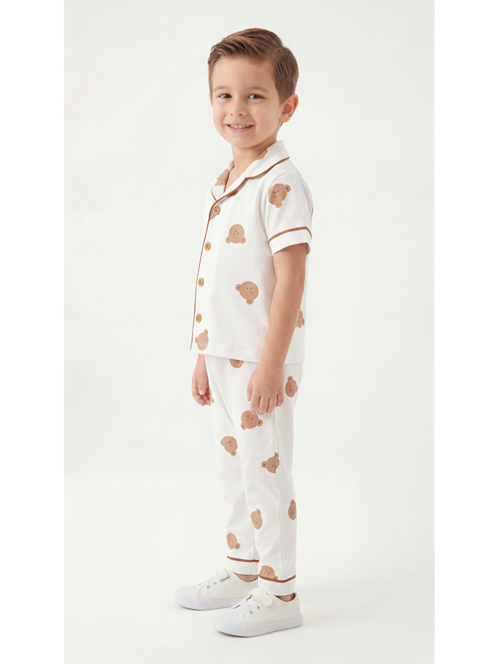 Beyaz Ayıcık Baskılı Erkek Çocuk Pijama Takım-1