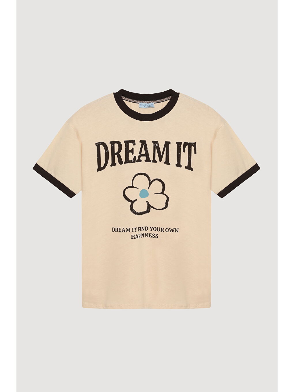 Biye Yakalı Baskılı Tişört Bej