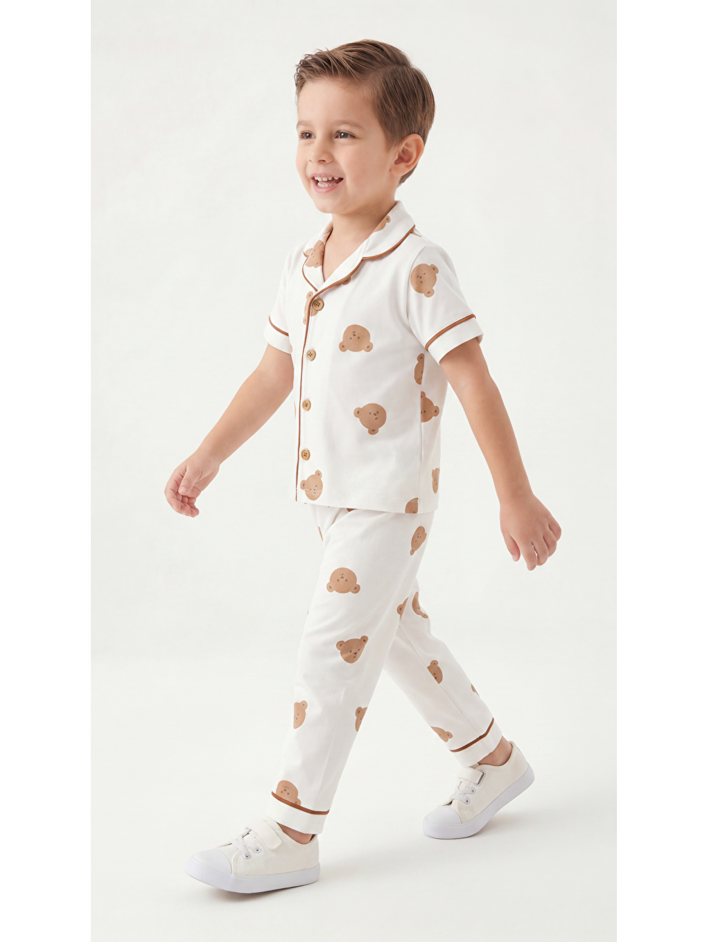 Beyaz Ayıcık Baskılı Erkek Çocuk Pijama Takım-2