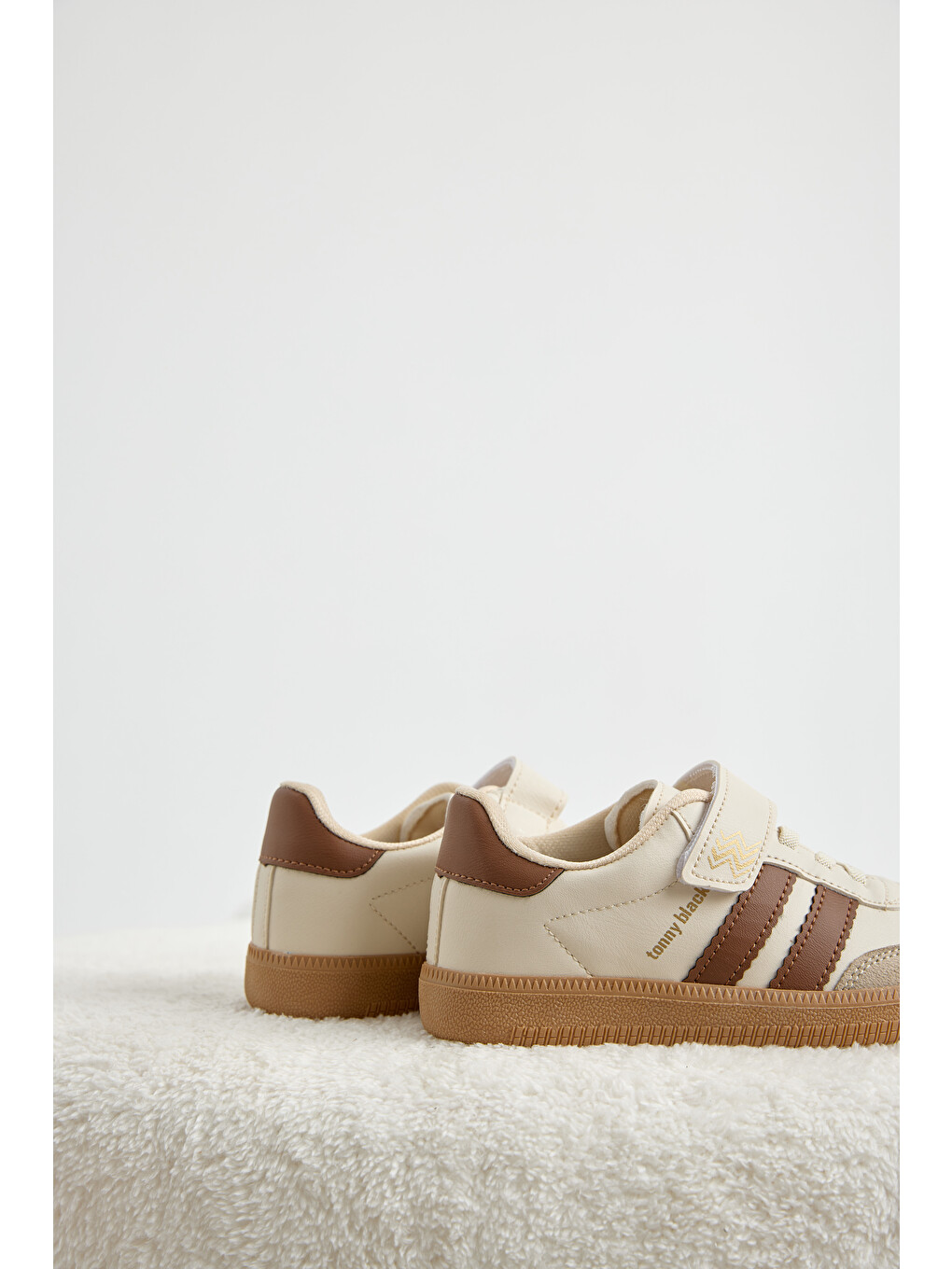 Çocuk Unisex Bej Termo Taban Yanı Şeritli Cırtlı Bağcıklı Sneaker-3