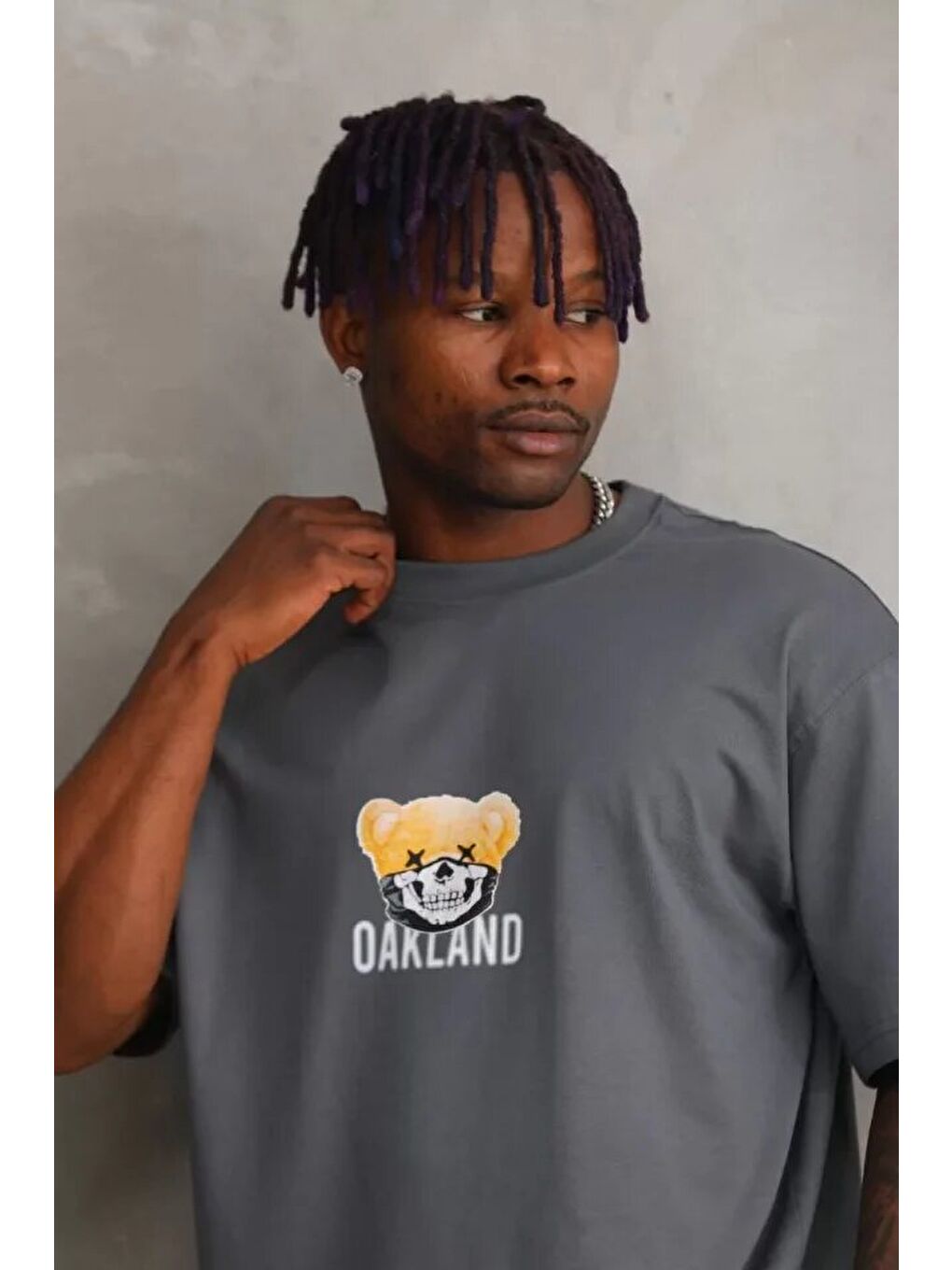 Gri Unisex Baskılı Oversize T-Shirt - Füme