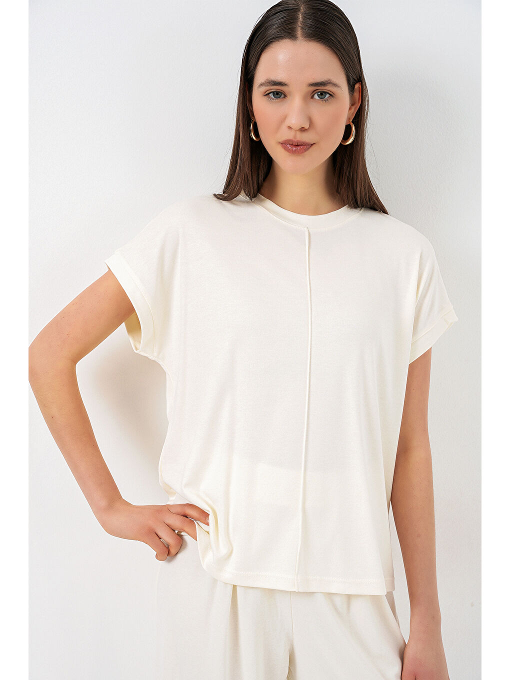 Kadın Örme Bluz Pantolon İkili Takım 30085 - Beyaz-1