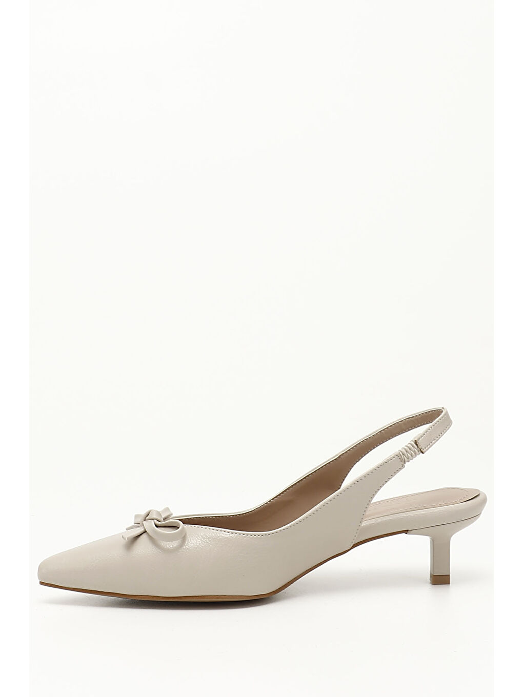 Bej Kadın TEN Kısa İnce Topuklu Fiyonklu Arkası Açık Ayakkabı-2