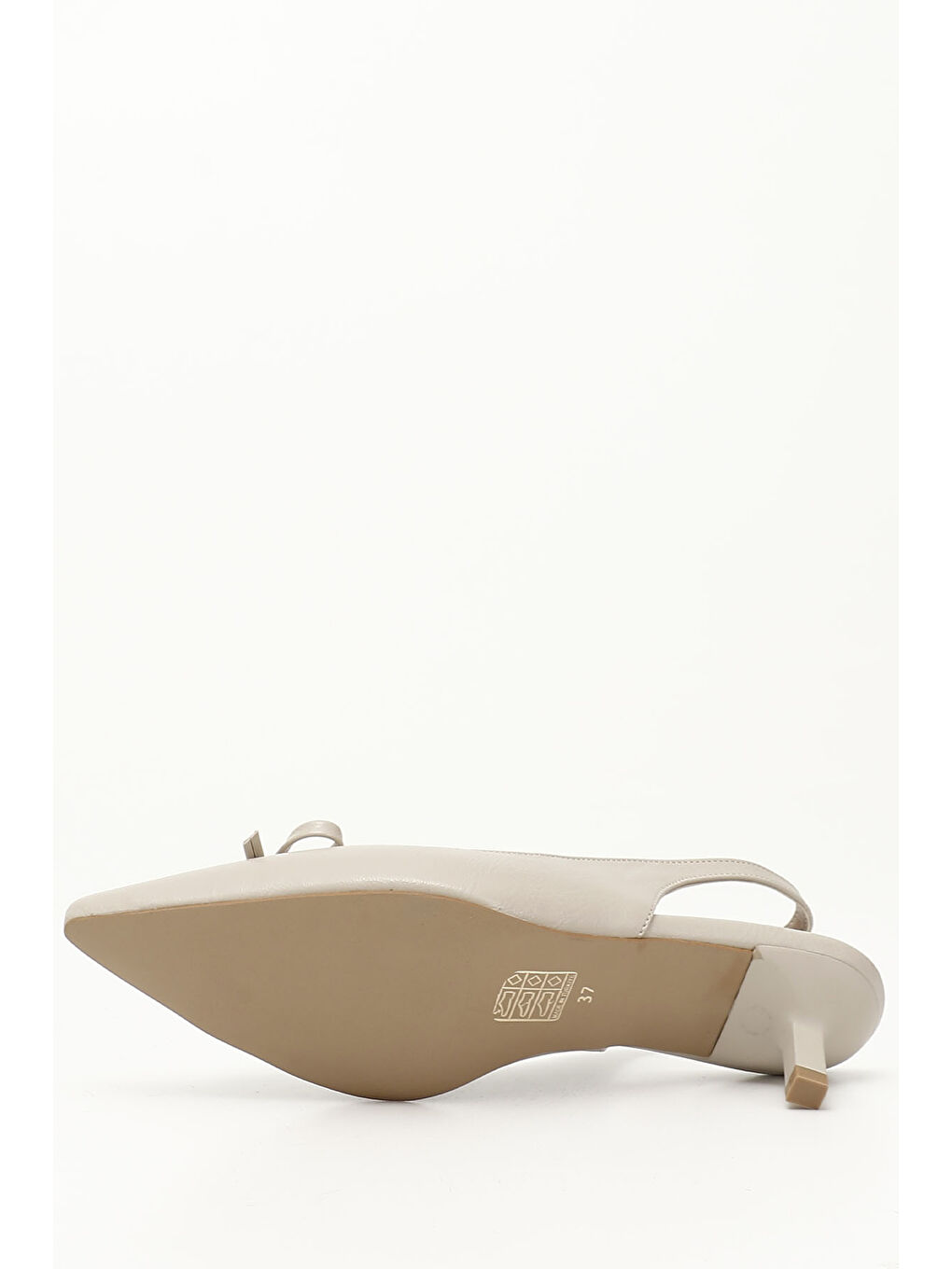 Bej Kadın TEN Kısa İnce Topuklu Fiyonklu Arkası Açık Ayakkabı-3