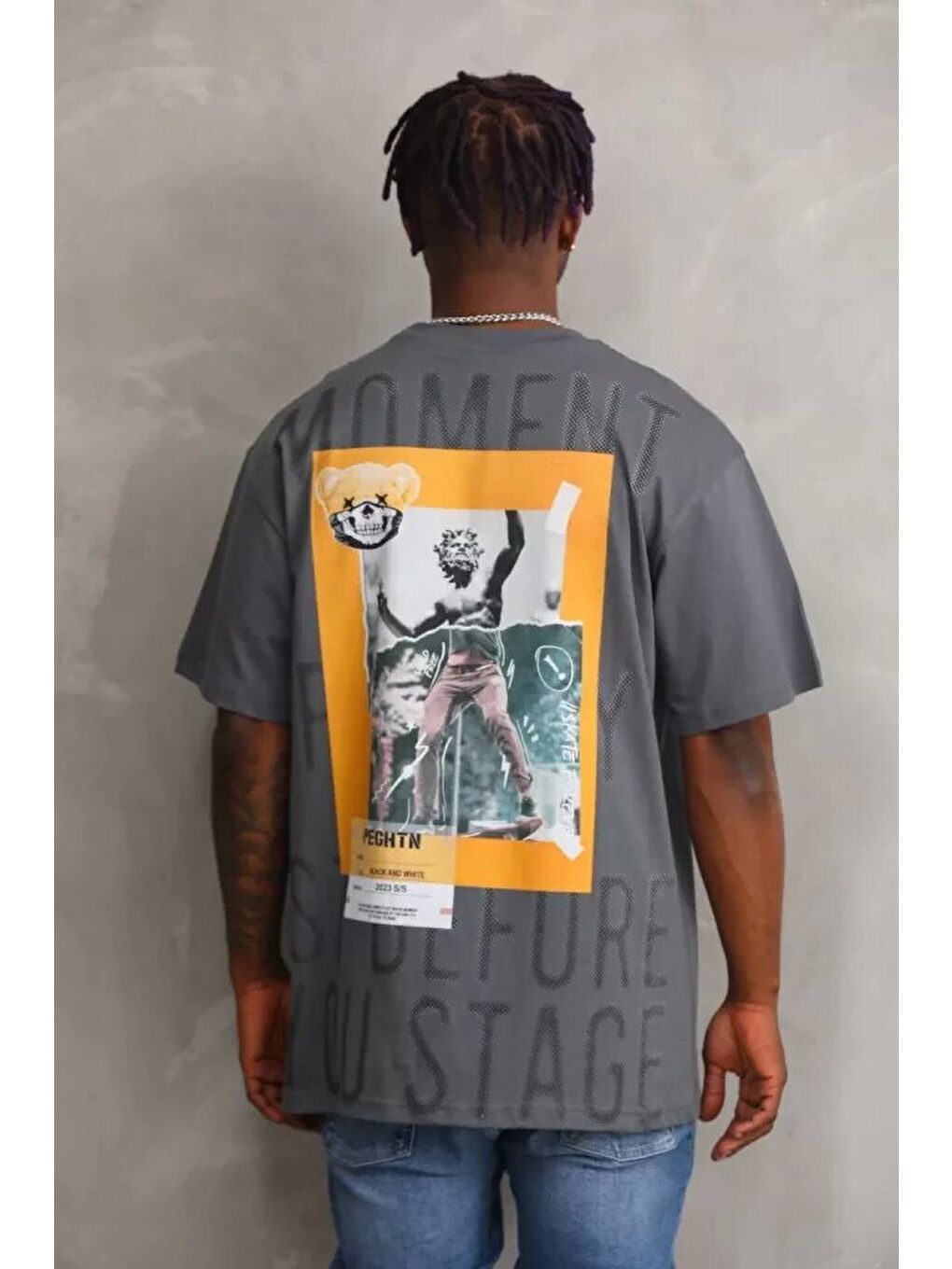 Gri Unisex Baskılı Oversize T-Shirt - Füme-1