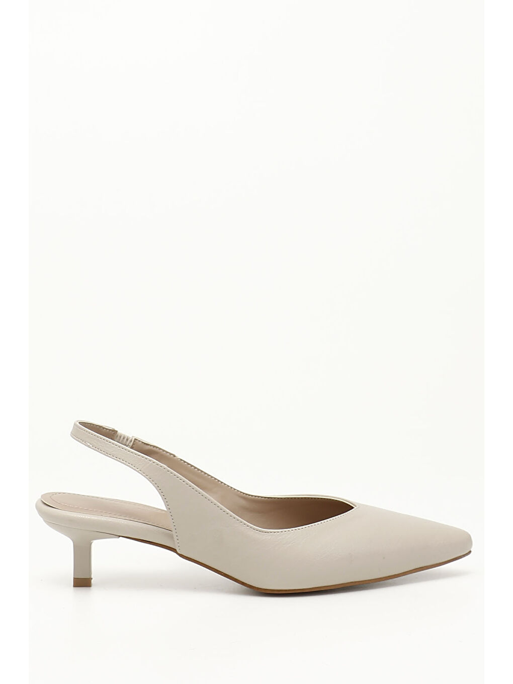 Bej Kadın TEN Kısa İnce Topuklu Arkası Açık Ayakkabı