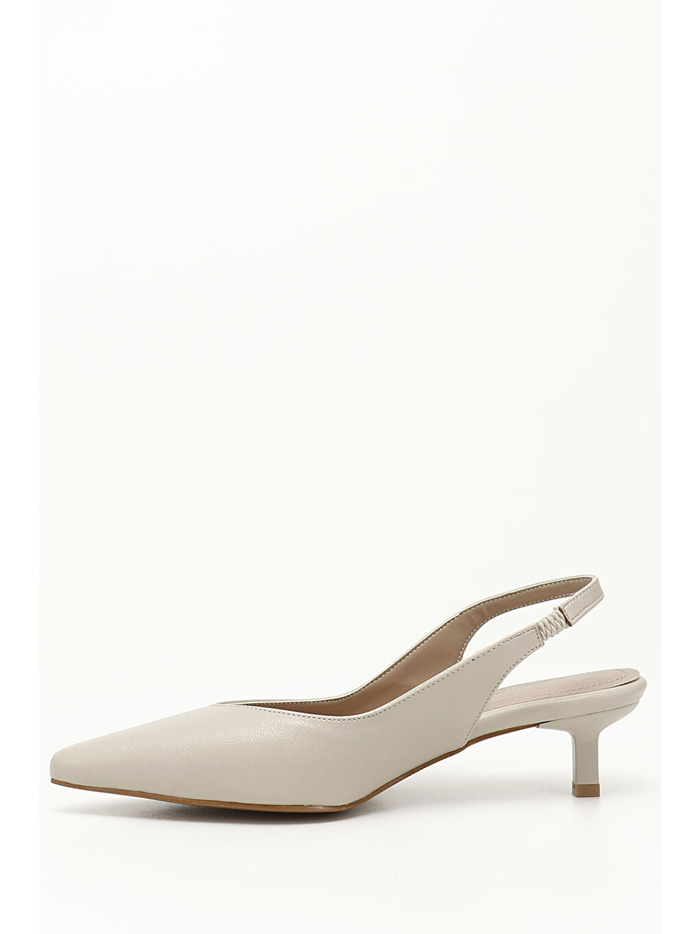 Bej Kadın TEN Kısa İnce Topuklu Arkası Açık Ayakkabı-2