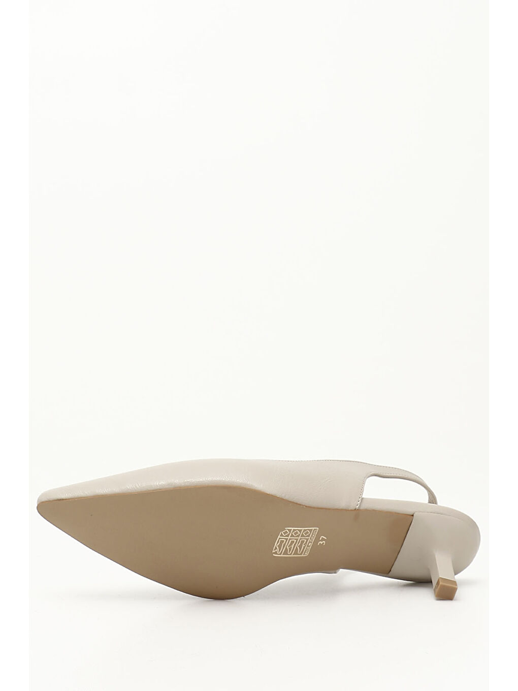 Bej Kadın TEN Kısa İnce Topuklu Arkası Açık Ayakkabı-3