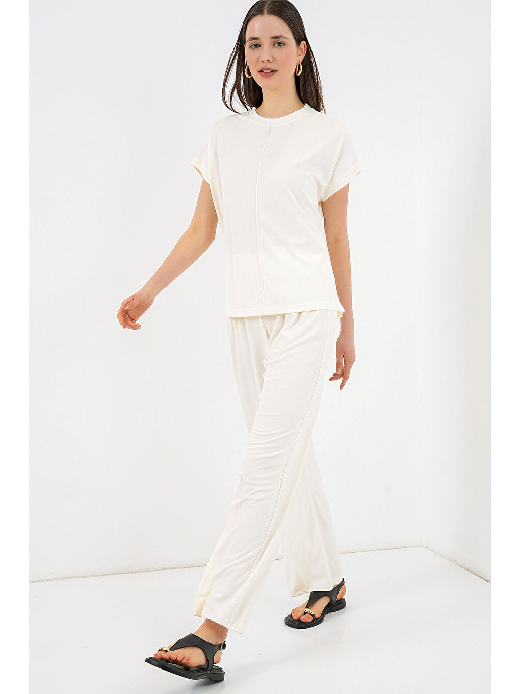 Kadın Örme Bluz Pantolon İkili Takım 30085 - Beyaz-3