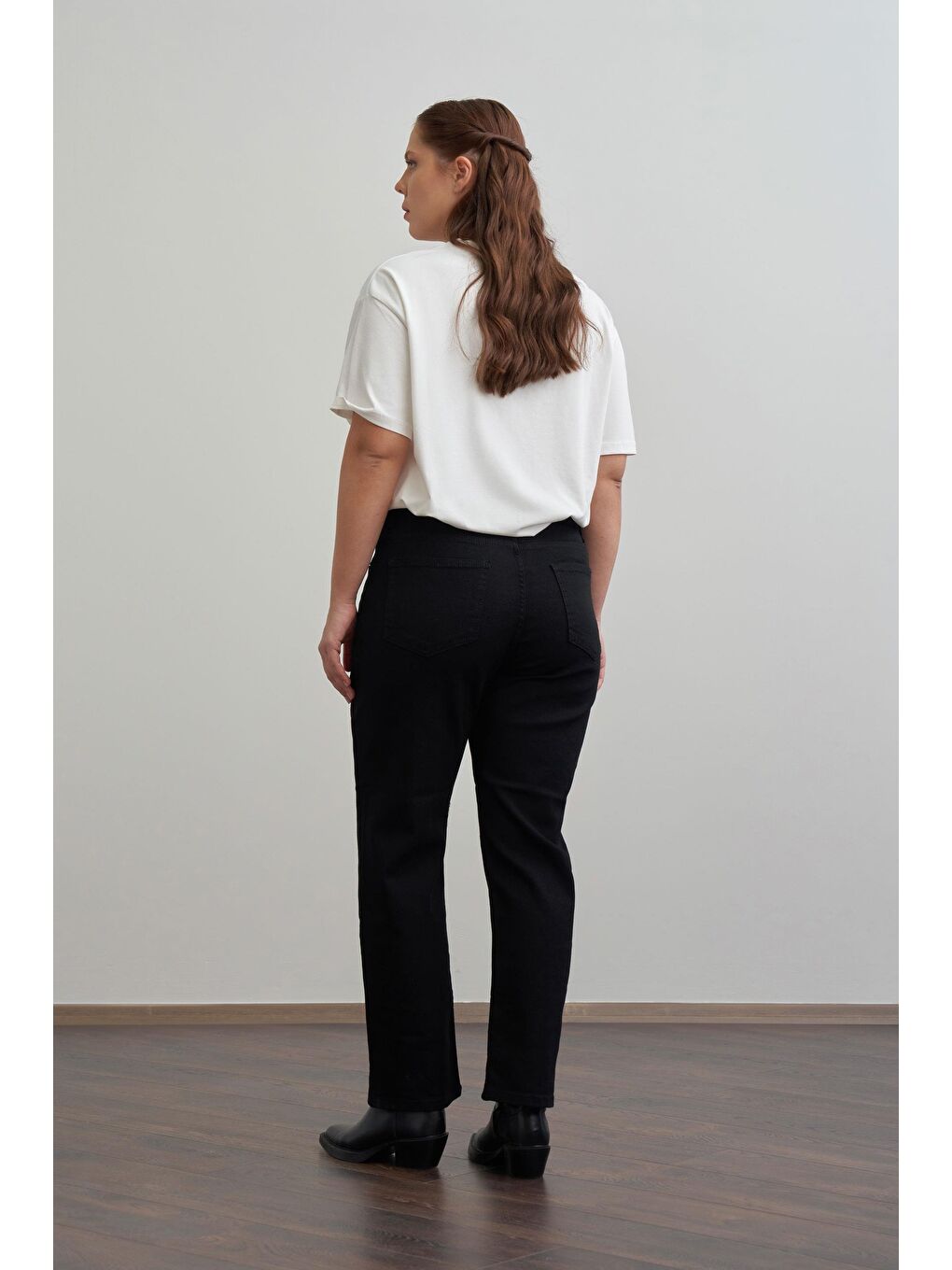 Siyah-Yüksek Bel Boru Paça Jean Pantolon-2