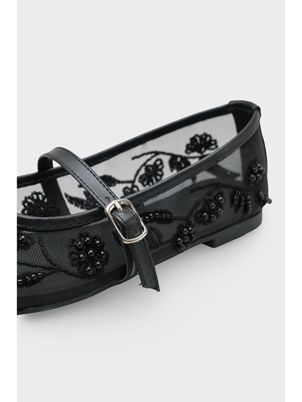 Siyah Mathilde Dantelli Fileli Nakışlı Kadın Babet-2