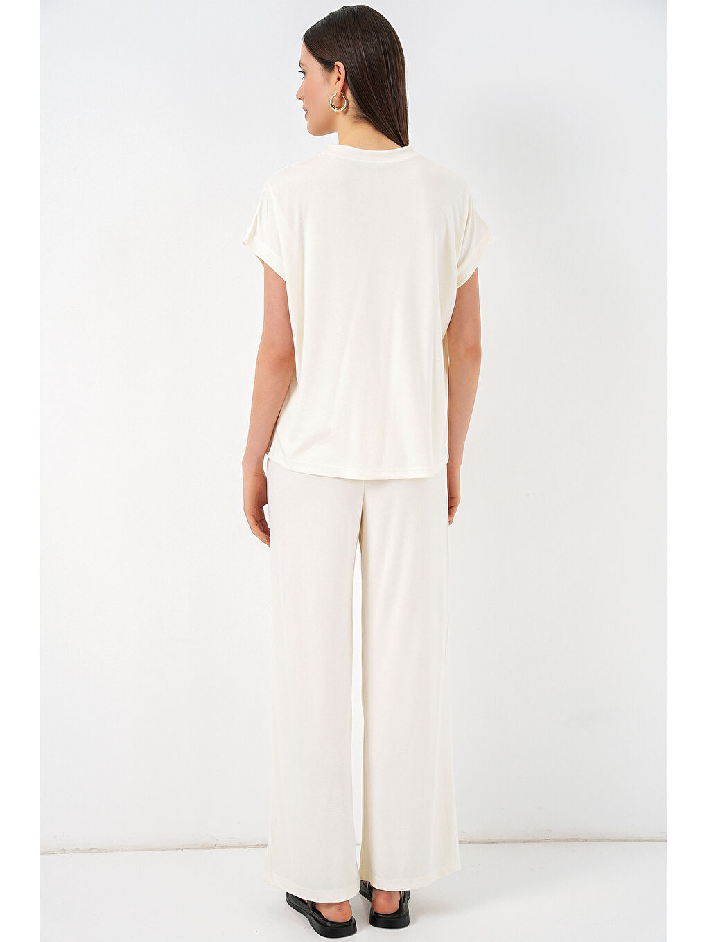 Kadın Örme Bluz Pantolon İkili Takım 30085 - Beyaz-5