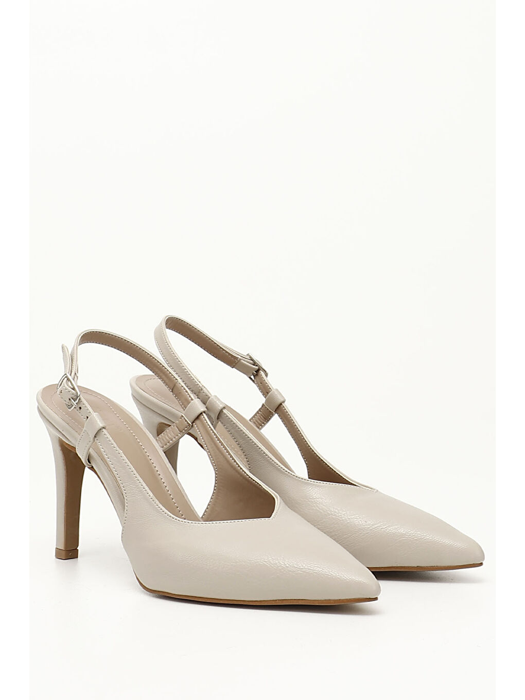 Bej Kadın TEN İnce Topuklu Arkası Açık Ayakkabı-1