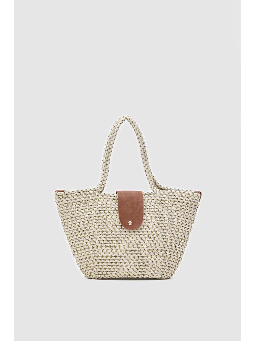 Duffy Kapaklı Handmade Hasır Tote Çanta Haki Yeşil