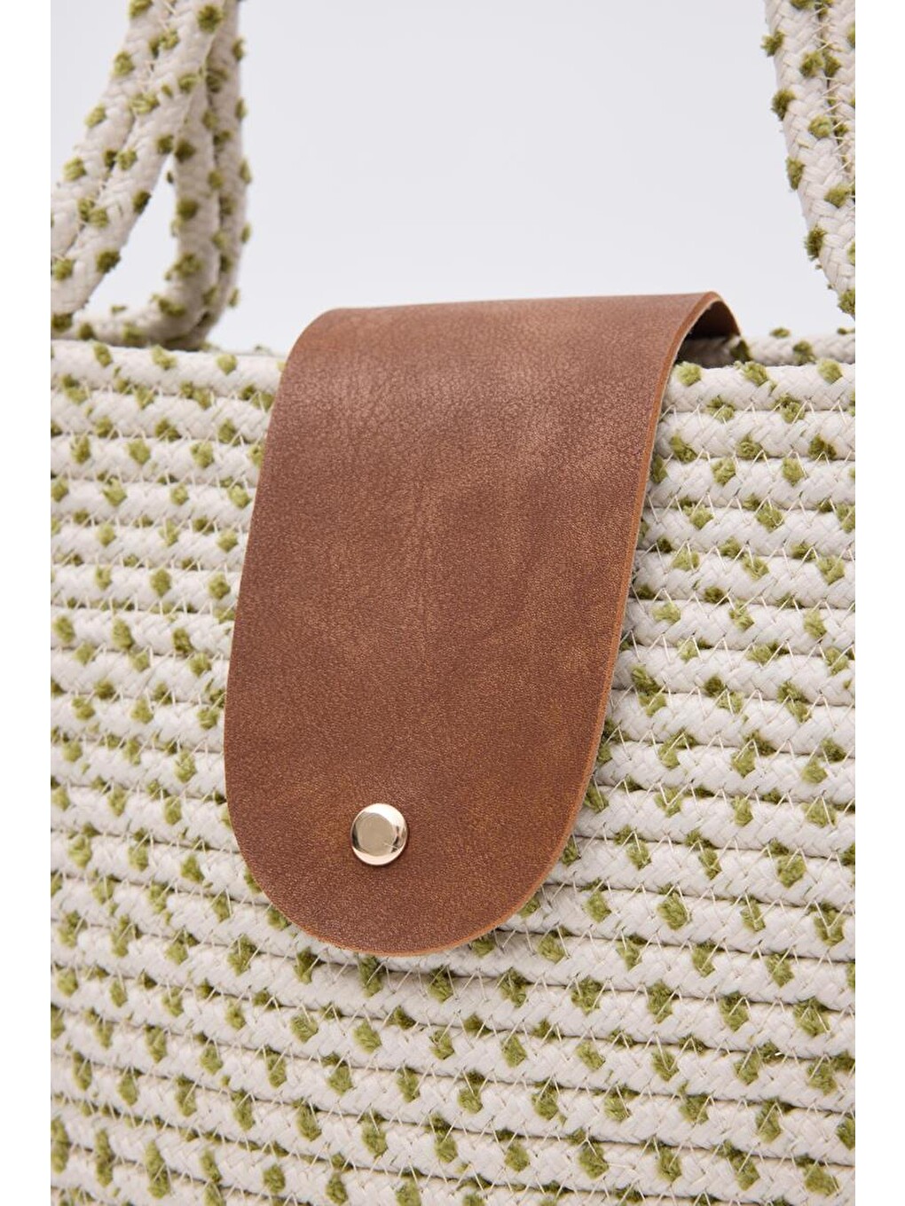 Duffy Kapaklı Handmade Hasır Tote Çanta Haki Yeşil-2