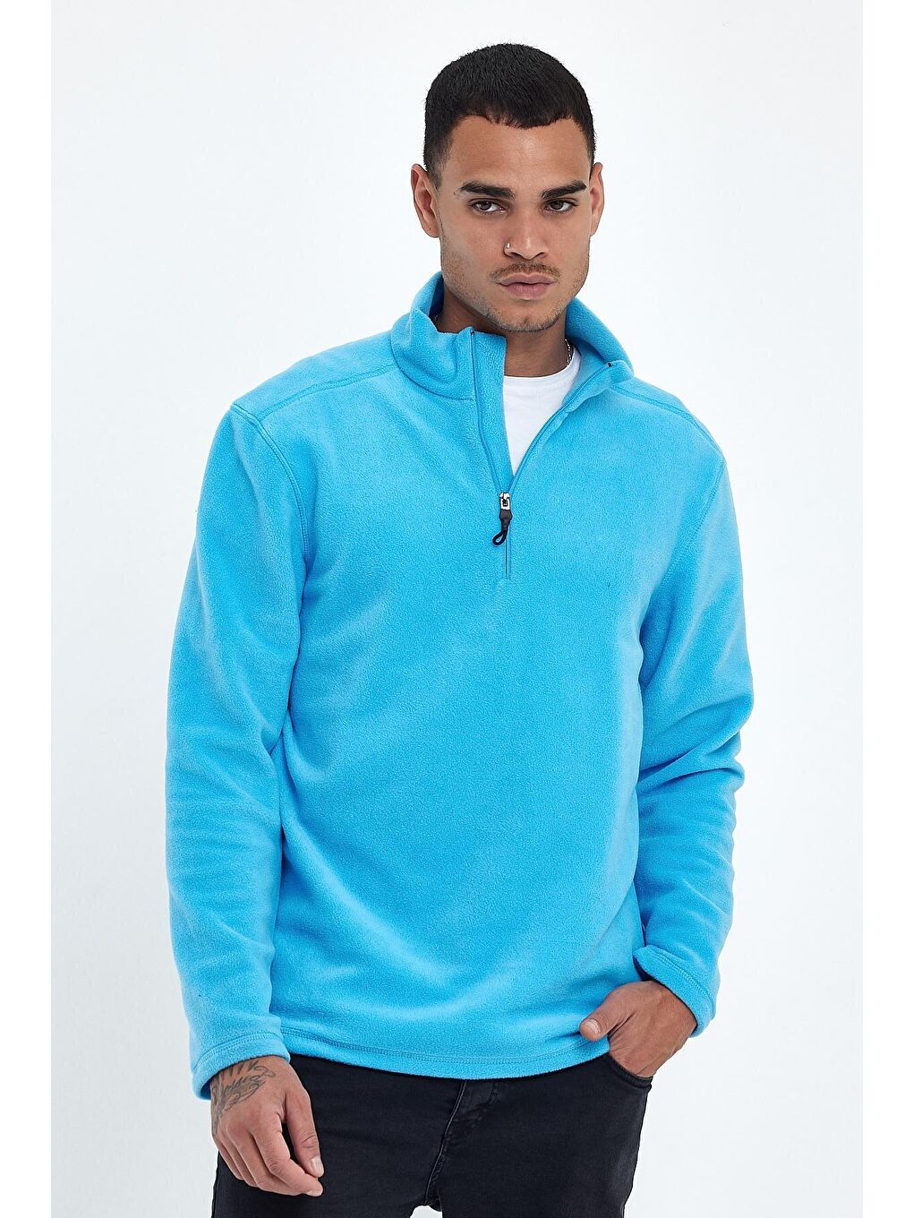Turkuaz Erkek Rahat Kalıp Softech Polar Yarım Fermuarlı Sweatshırt spr24pw20-2