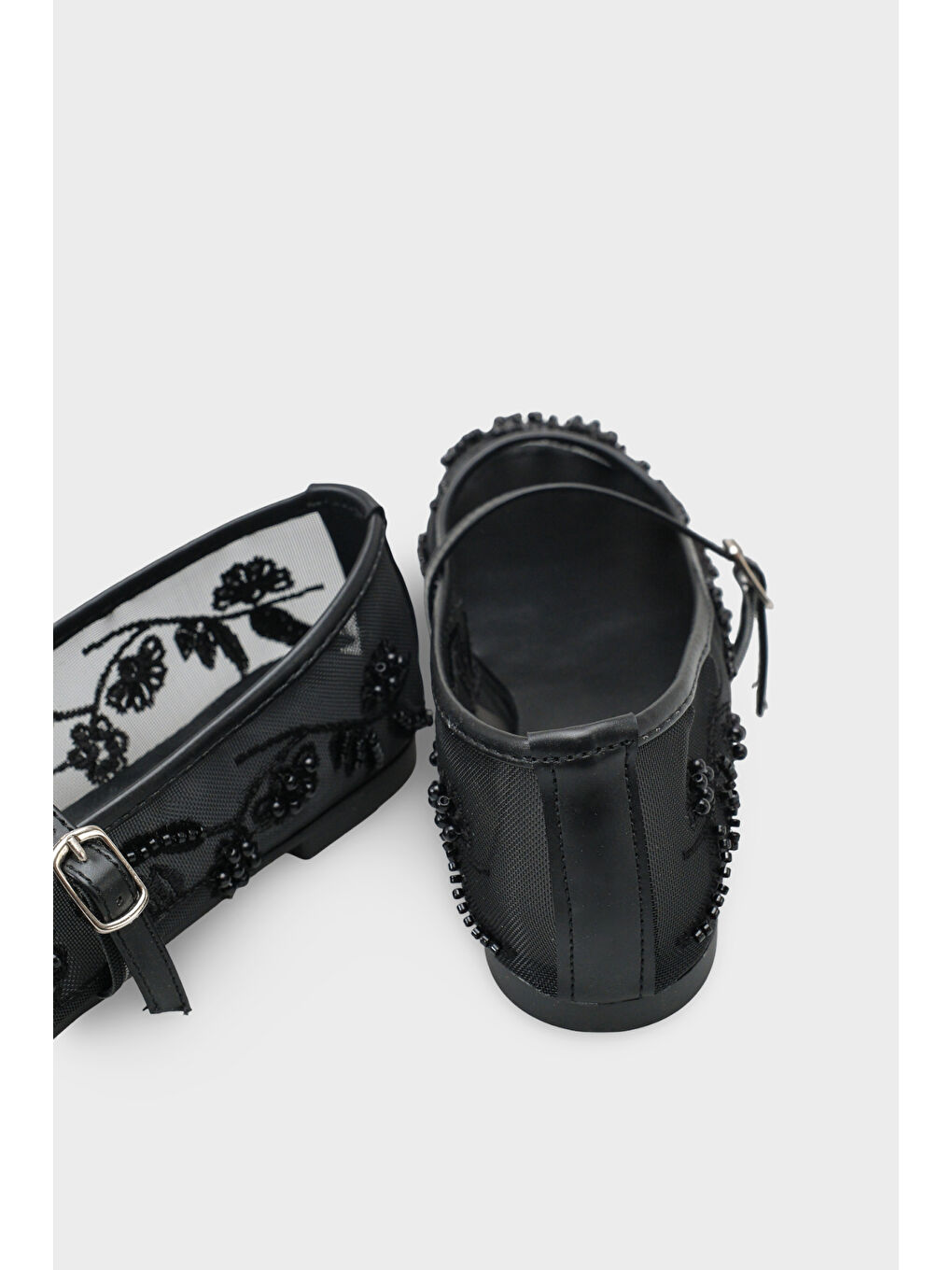 Siyah Mathilde Dantelli Fileli Nakışlı Kadın Babet-4