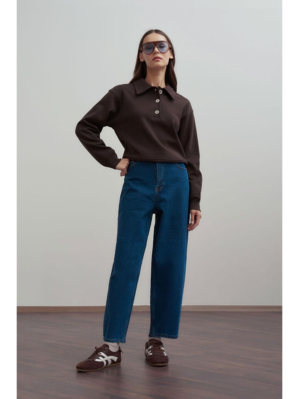 Mavi-Yüksek Bel Mom Paça Jean Pantolon