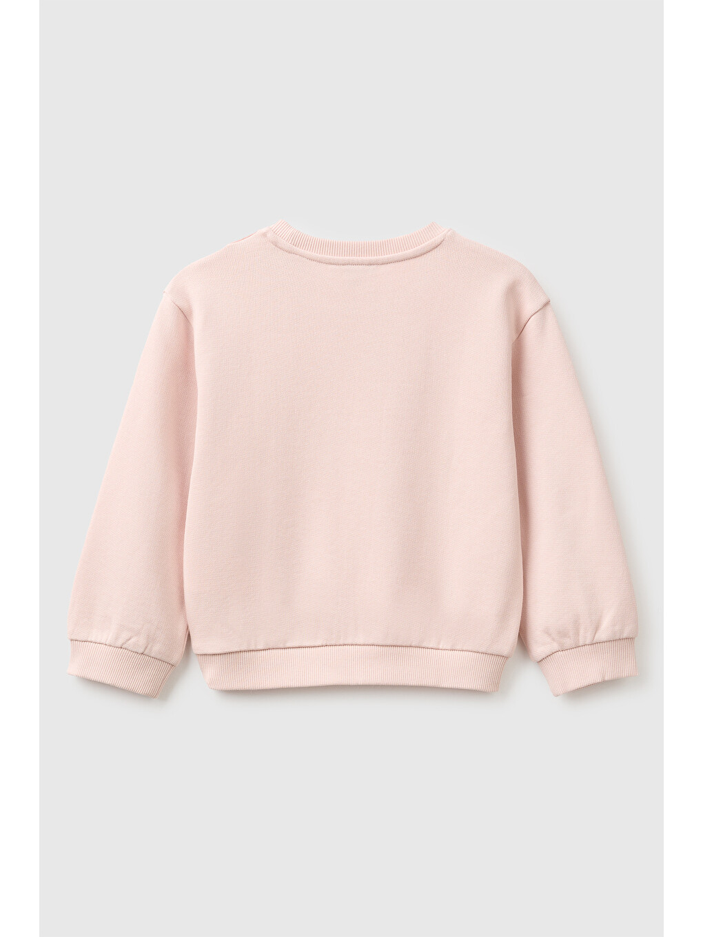 Pembe Kız Bebek Pudra Önü İşlemeli Uzun Kollu Bisiklet Yaka Sweatshirt-1