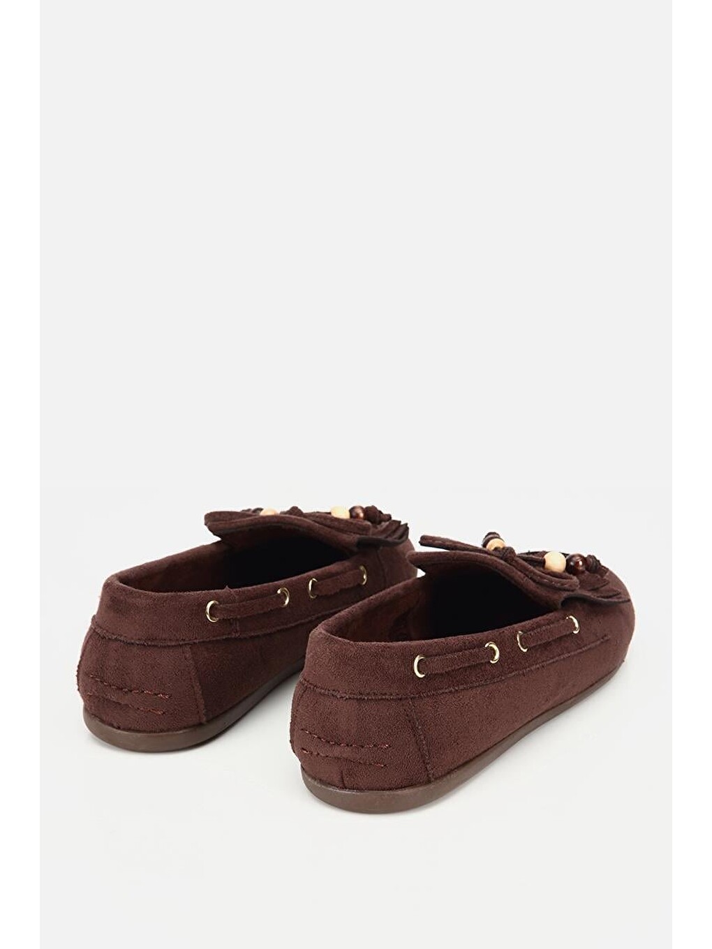 Kadın Kahverengi Süet Fiyonk Detaylı Bağcıklı Loafer-2