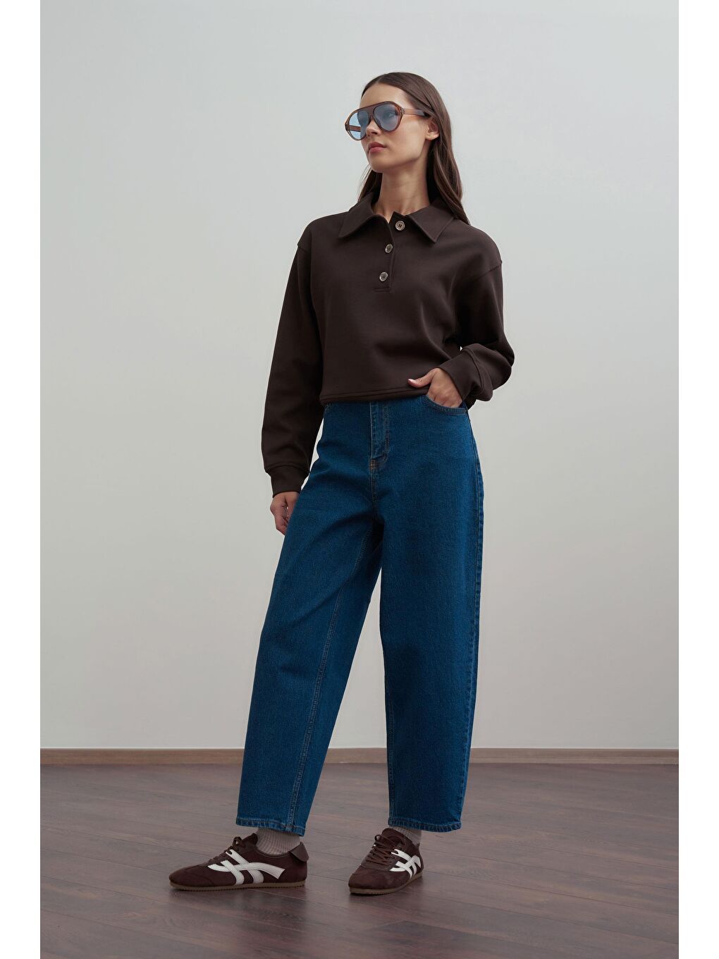 Mavi-Yüksek Bel Mom Paça Jean Pantolon-1