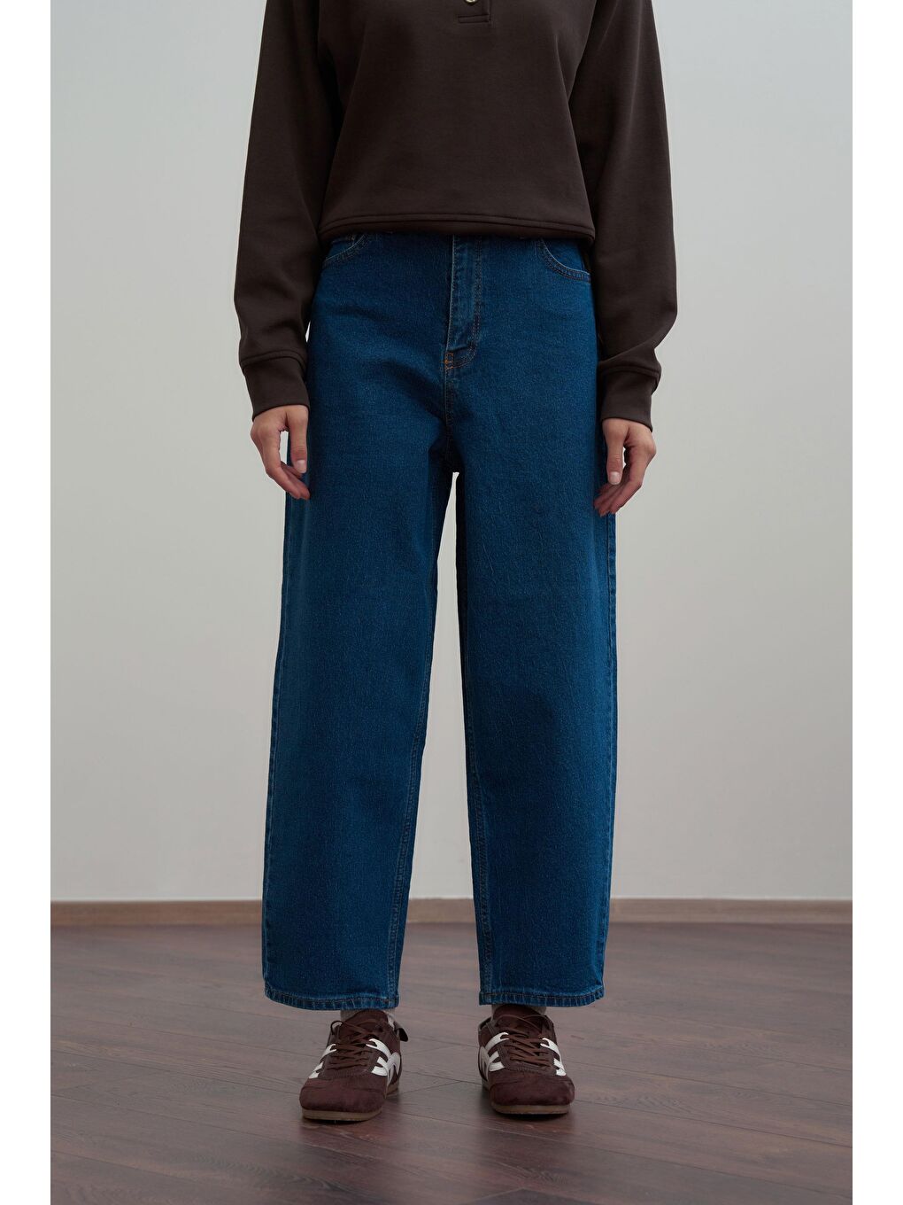 Mavi-Yüksek Bel Mom Paça Jean Pantolon-2