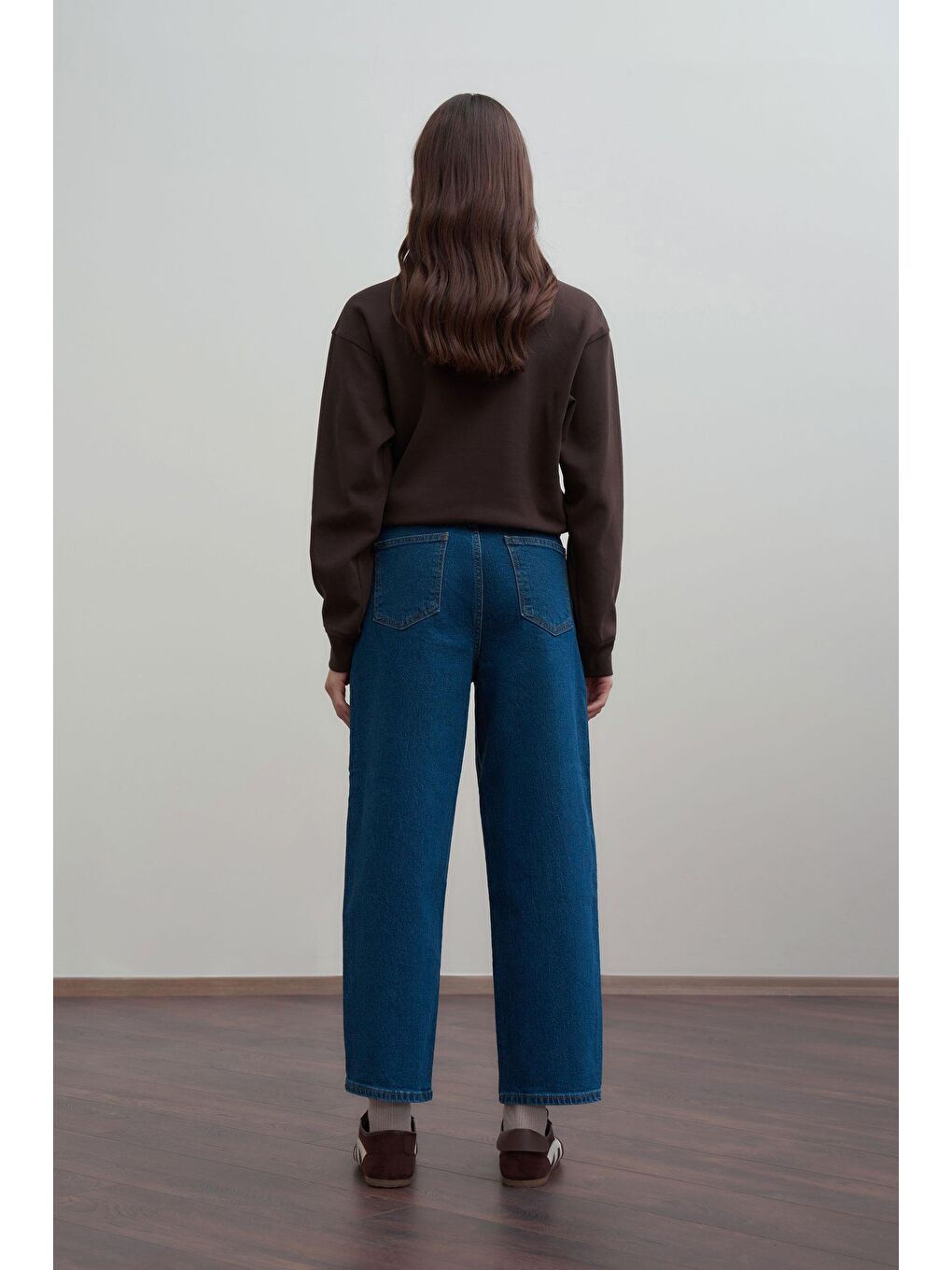 Mavi-Yüksek Bel Mom Paça Jean Pantolon-3