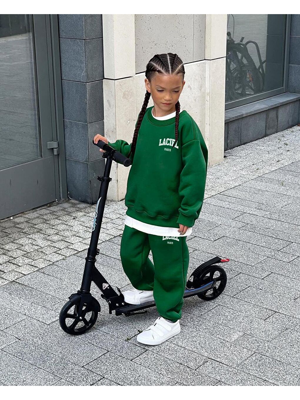 Unisex Çocuk Pamuklu Yeşil Sweatshirt Eşofman Alt-Üst Takım