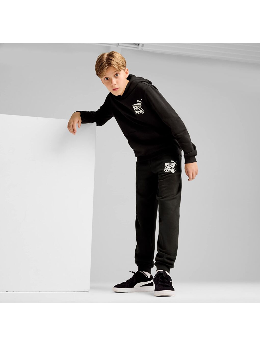 Siyah ESS+ MID 90s Genç Kapüşonlu SWEATSHIRT-1