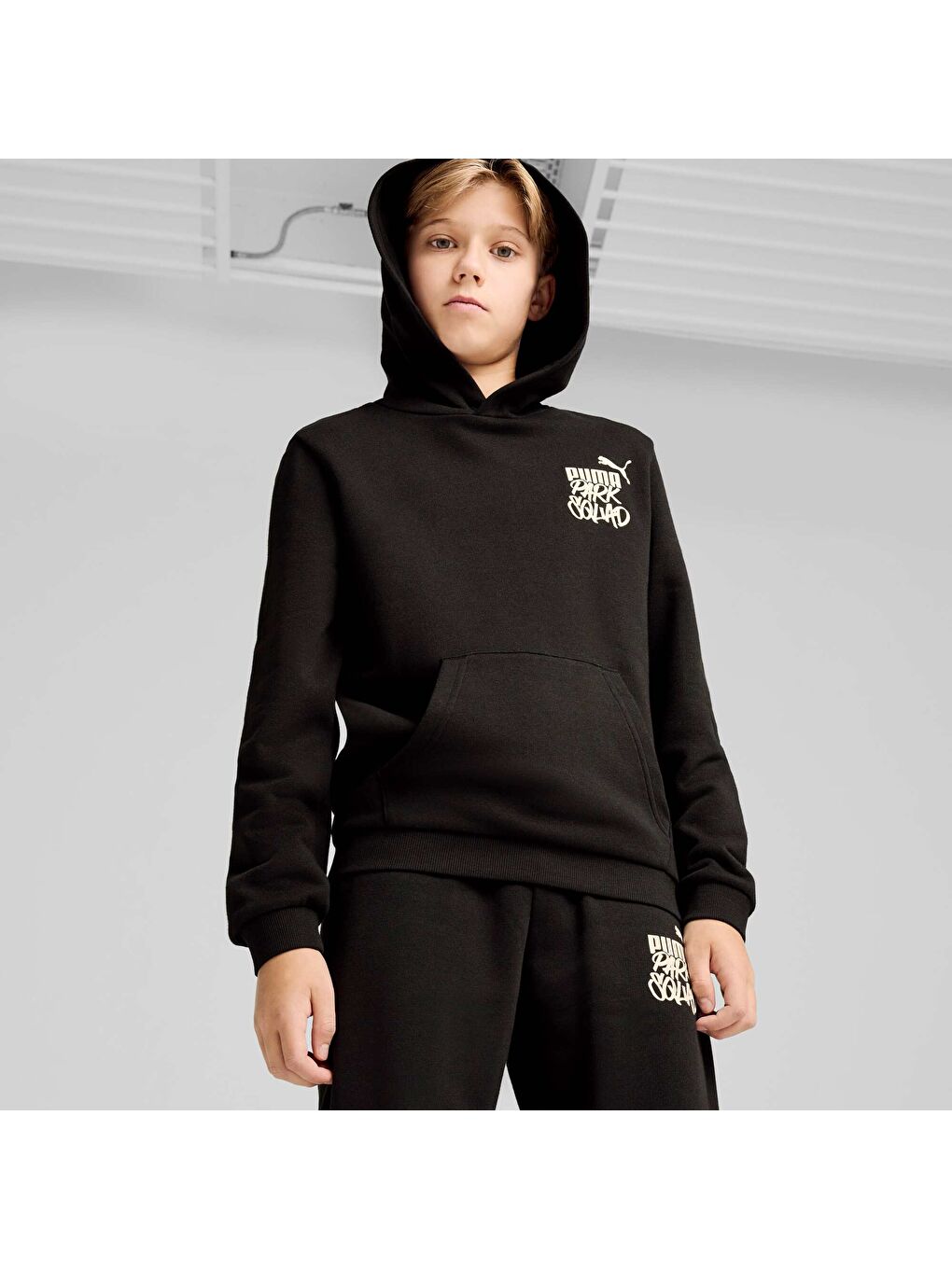 Siyah ESS+ MID 90s Genç Kapüşonlu SWEATSHIRT-4