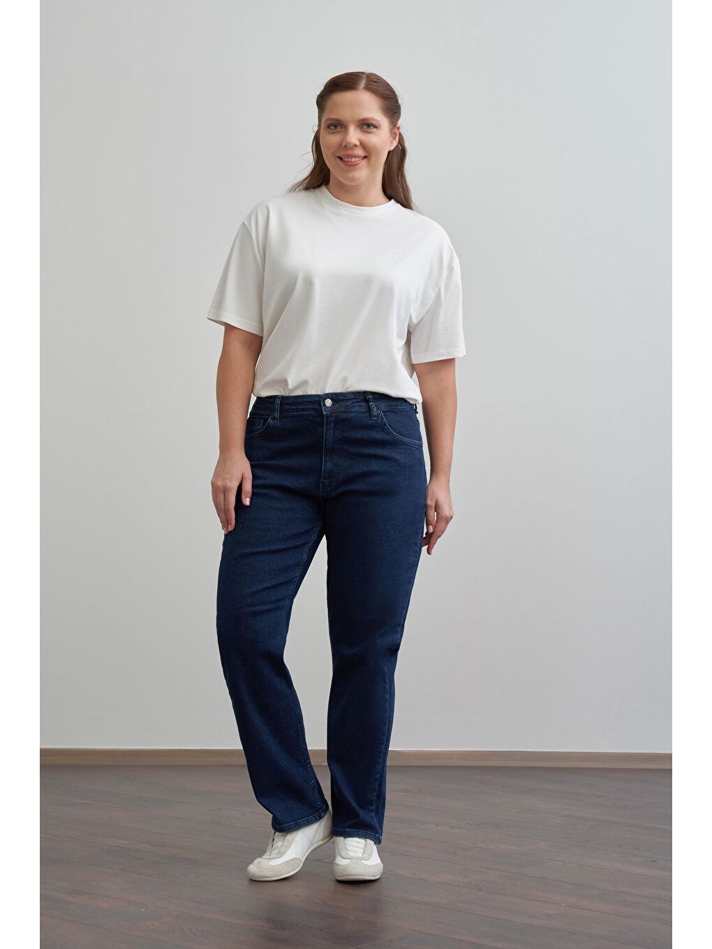 Mavi-Yüksek Bel Boru Paça Jean Pantolon