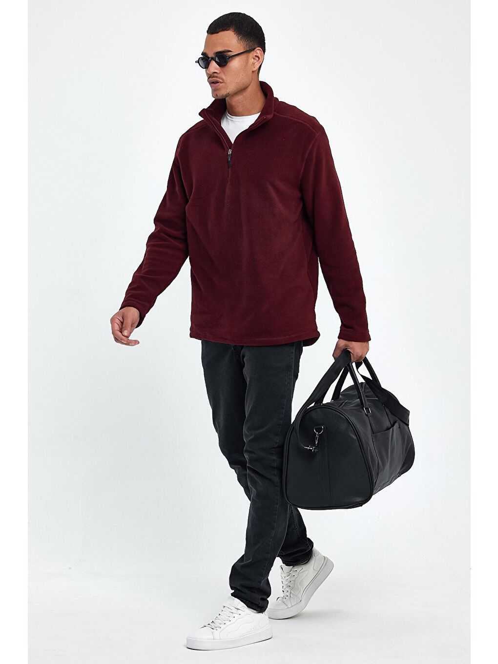 Bordo Erkek Rahat Kalıp Softech Polar Yarım Fermuarlı Sweatshırt spr24pw20-1