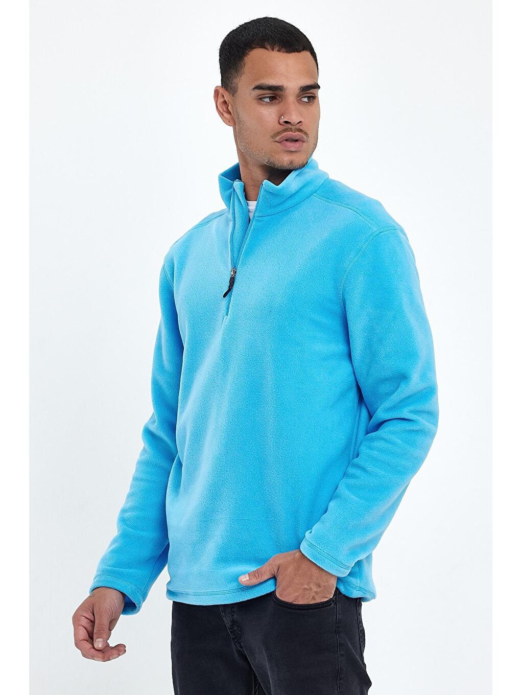 Turkuaz Erkek Rahat Kalıp Softech Polar Yarım Fermuarlı Sweatshırt spr24pw20-4
