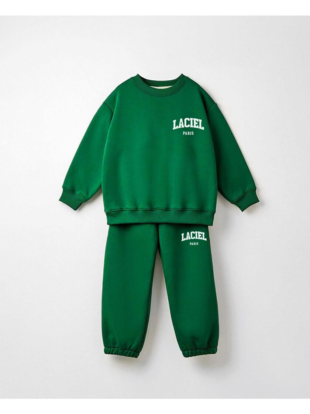 Unisex Çocuk Pamuklu Yeşil Sweatshirt Eşofman Alt-Üst Takım-1