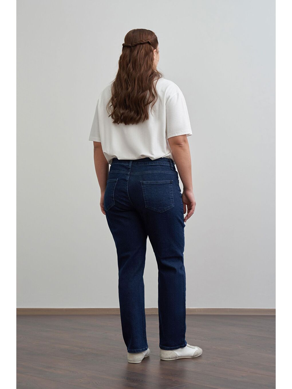 Mavi-Yüksek Bel Boru Paça Jean Pantolon-2