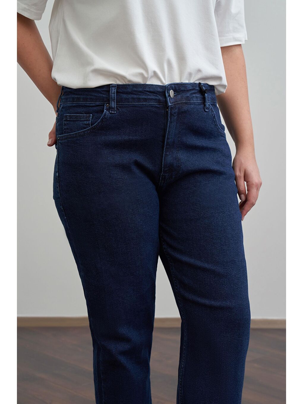 Mavi-Yüksek Bel Boru Paça Jean Pantolon-3