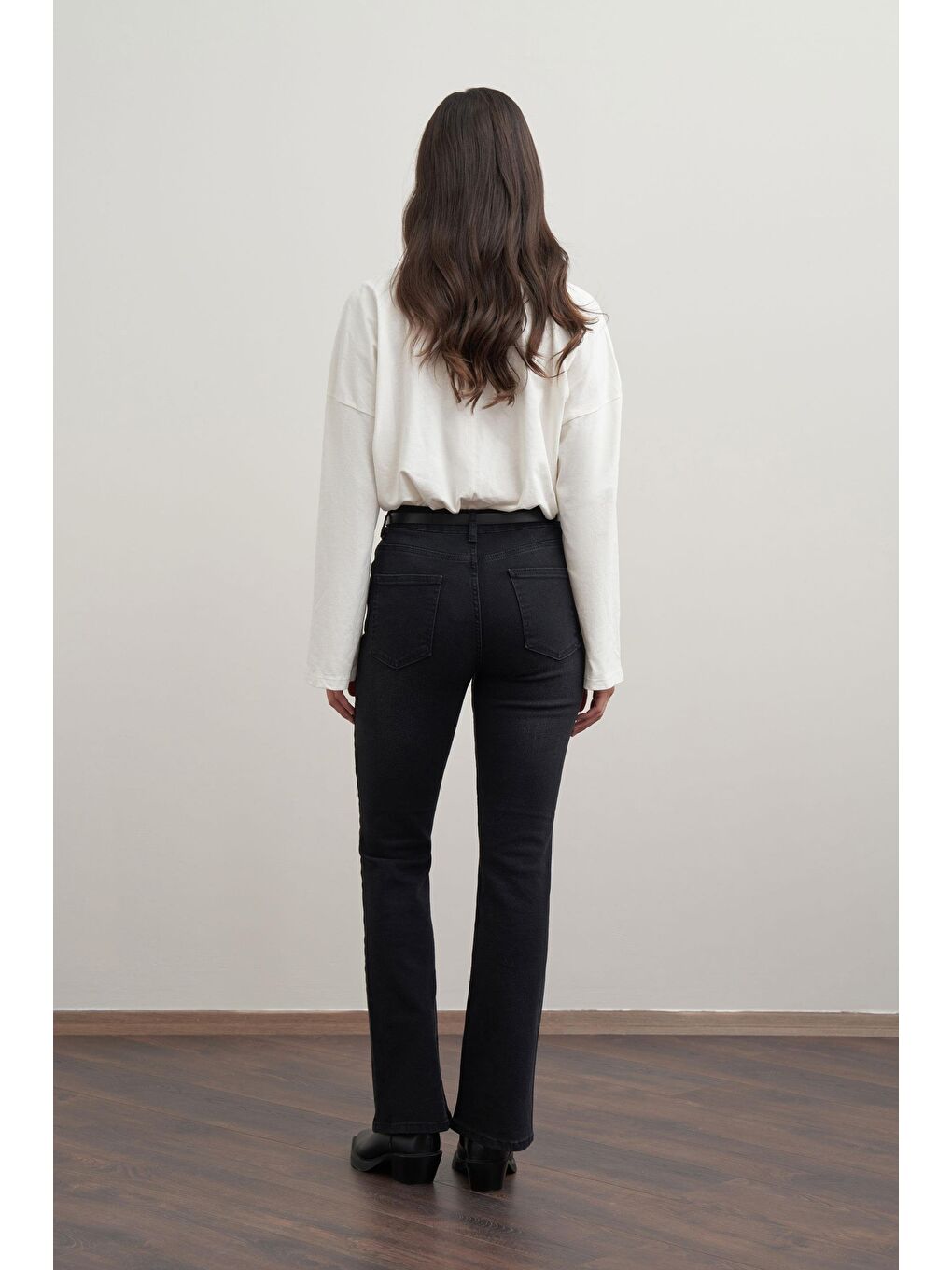 Antrasit-Orta Bel Flare Paça Jean Pantolon-2