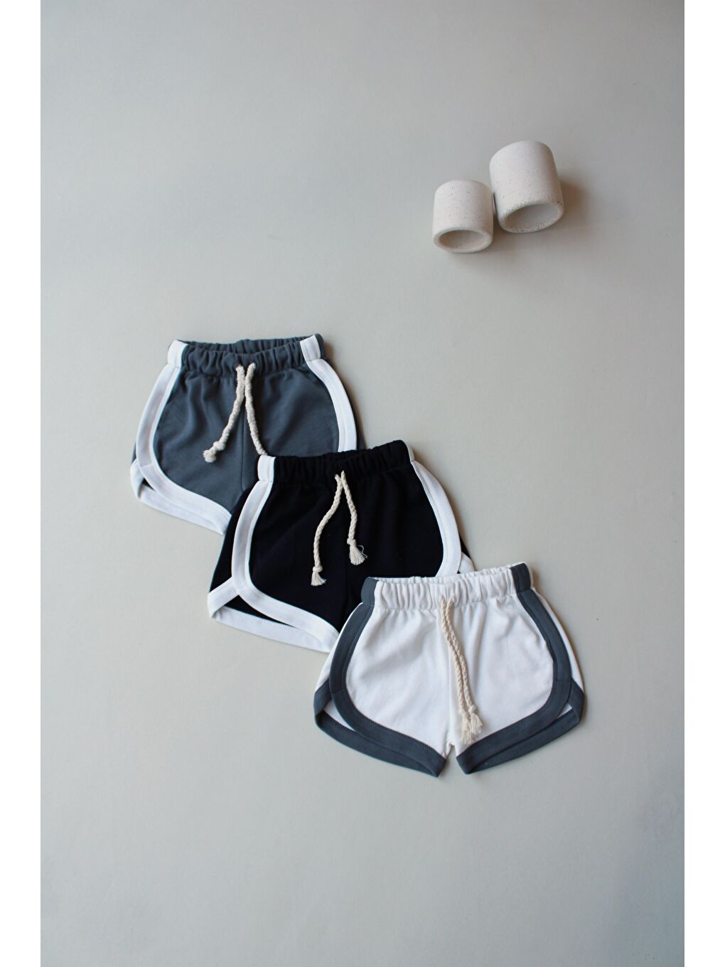 Bej 3'Lü Biyeli Penye Şort Model 7-1