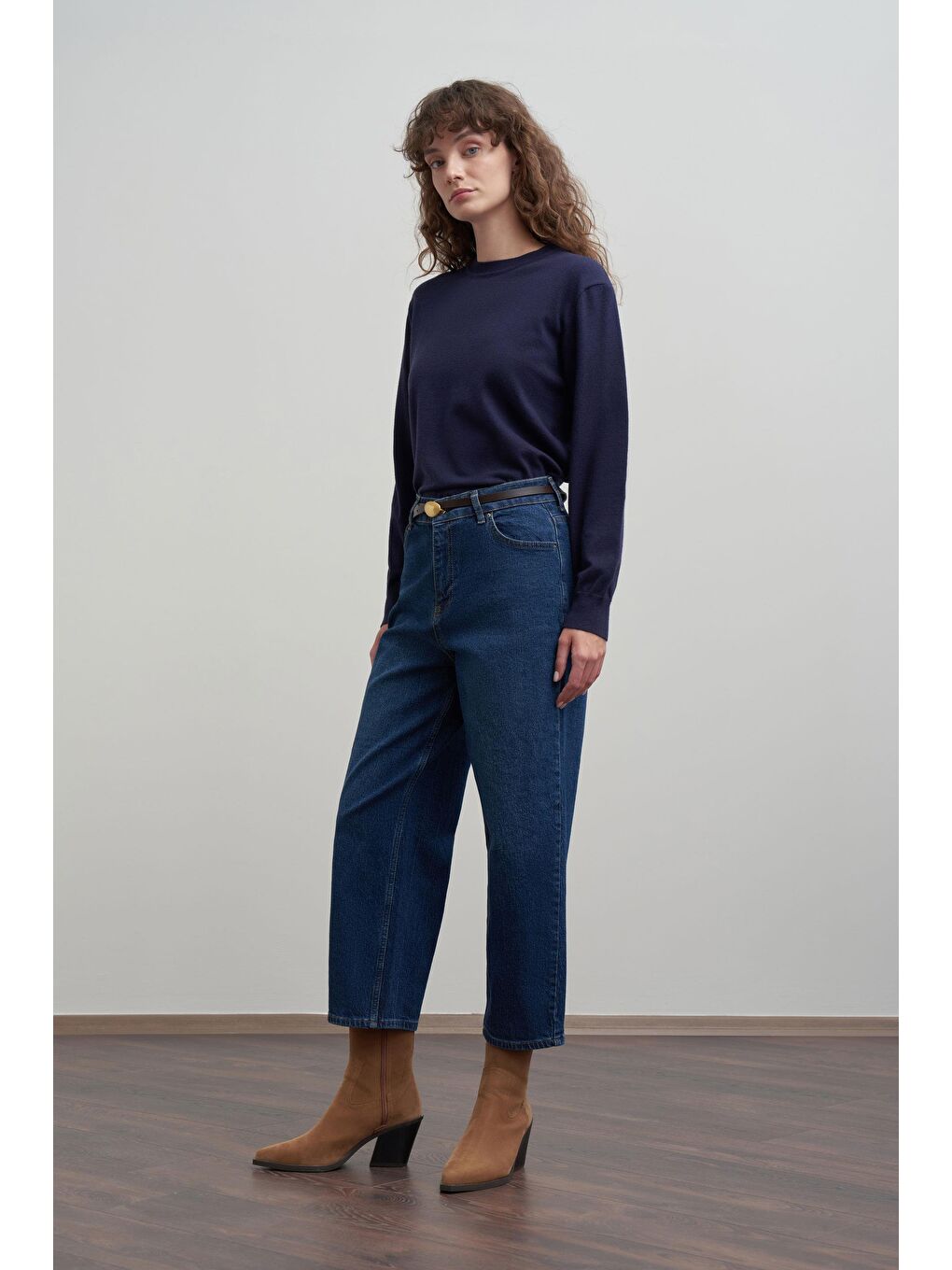 Mavi-Yüksek Bel Mom Paça Jean Pantolon-1