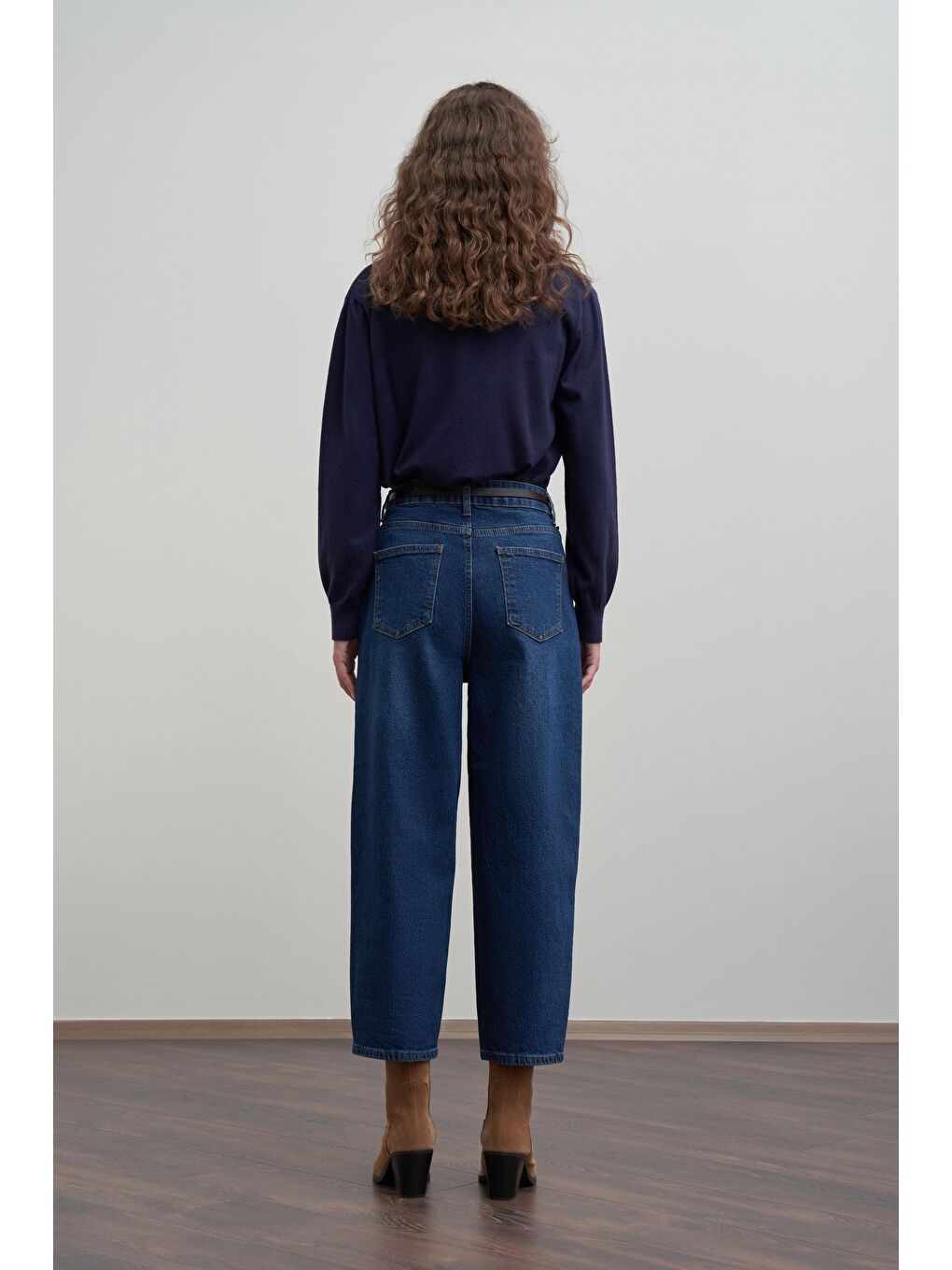 Mavi-Yüksek Bel Mom Paça Jean Pantolon-2