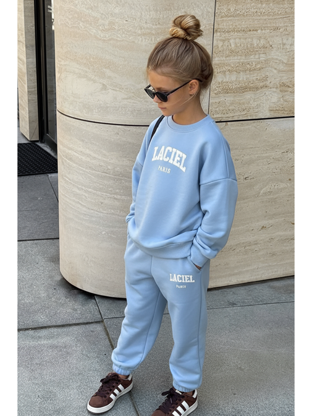 Erkek Çocuk Pamuklu Bebe Mavi Oversize Eşofman Takım - Baskılı Sweatshirt Ve Eşofman Altı-1