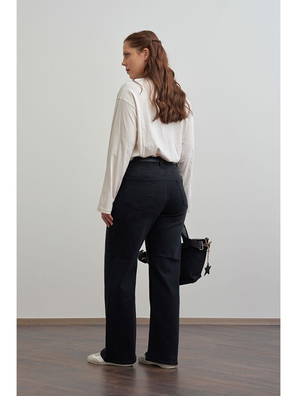 Antrasit-Yüksek Bel Geniş Paça Jean Pantolon-2