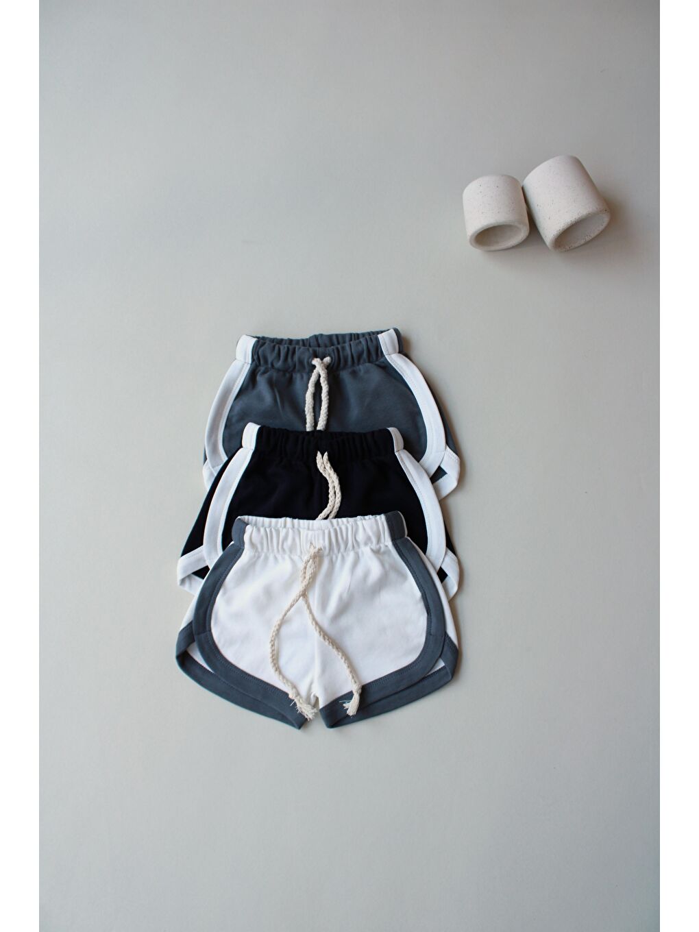 Bej 3'Lü Biyeli Penye Şort Model 7-3