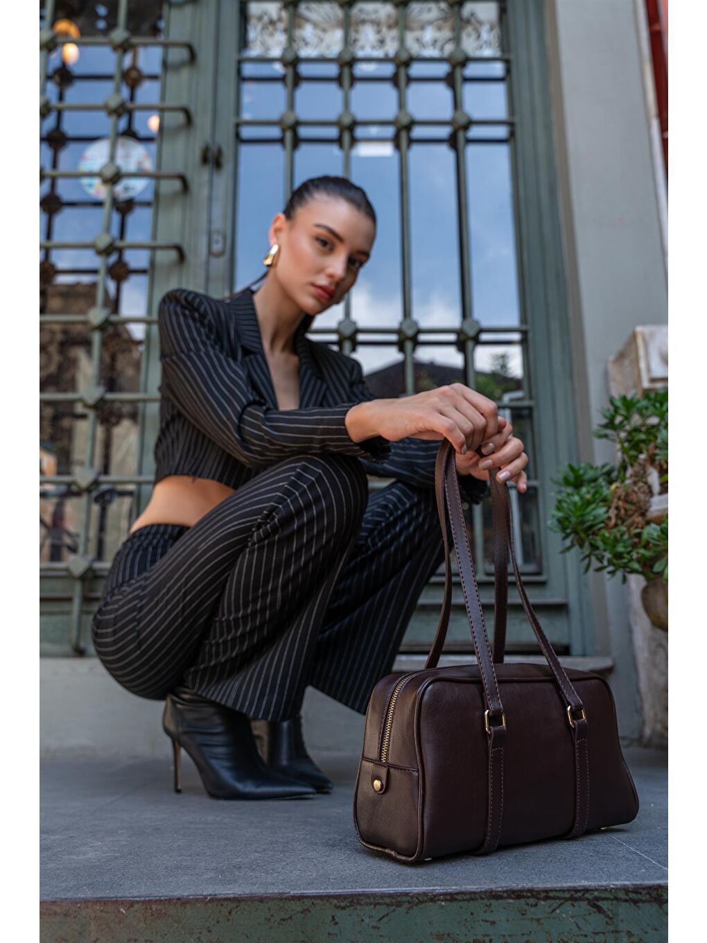 Paplo Uzun Çift Saplı Kadın Çanta - Kahverengi-5