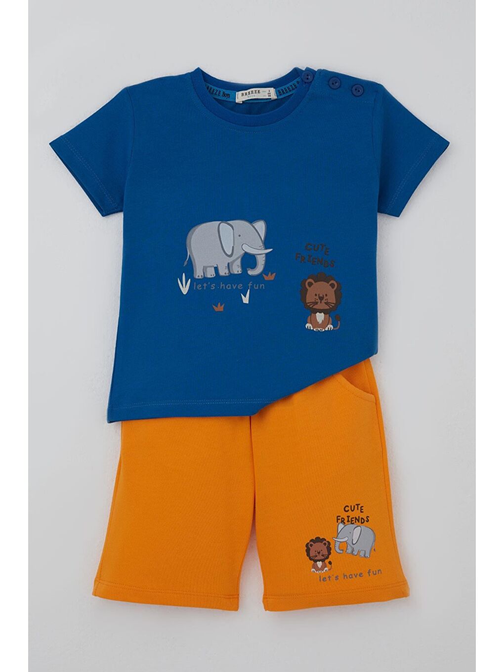 Erkek Bebek Şortlu Takım Sevimli Hayvancık Arkadaşlar Saks Mavisi (9 Ay-3 Yaş)-2