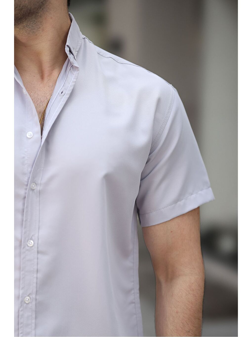 Gri Kısa Kollu Klasik Gömlek-1