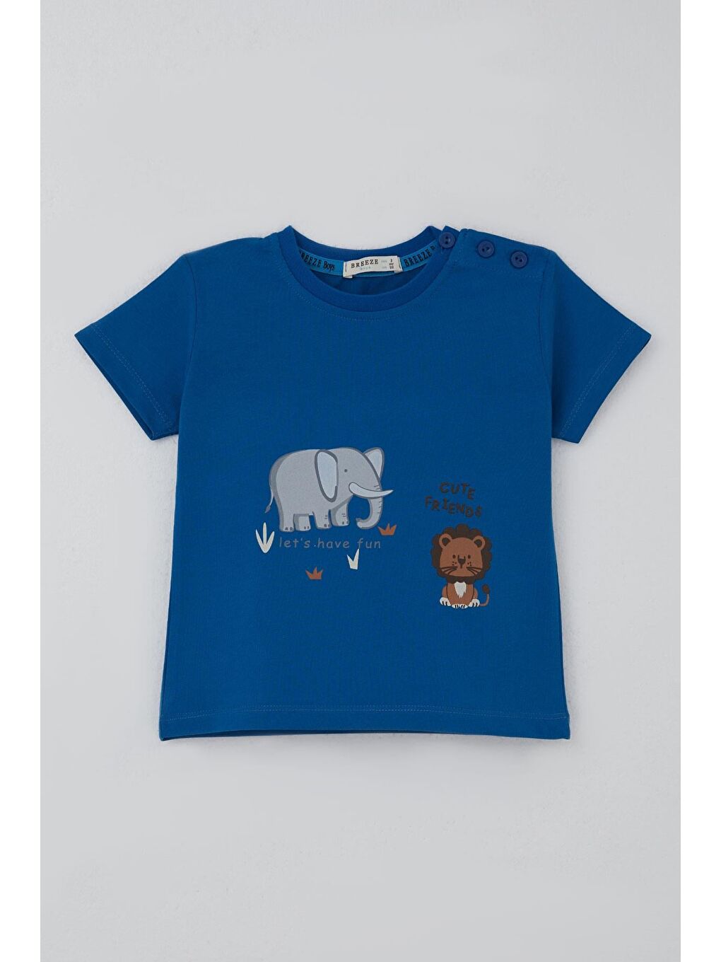 Erkek Bebek Şortlu Takım Sevimli Hayvancık Arkadaşlar Saks Mavisi (9 Ay-3 Yaş)-3