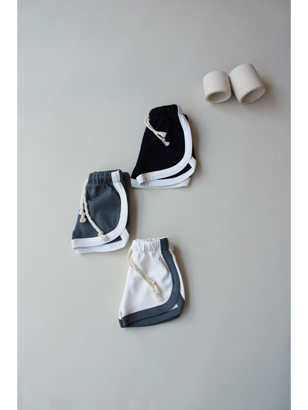 Bej 3'Lü Biyeli Penye Şort Model 7-4