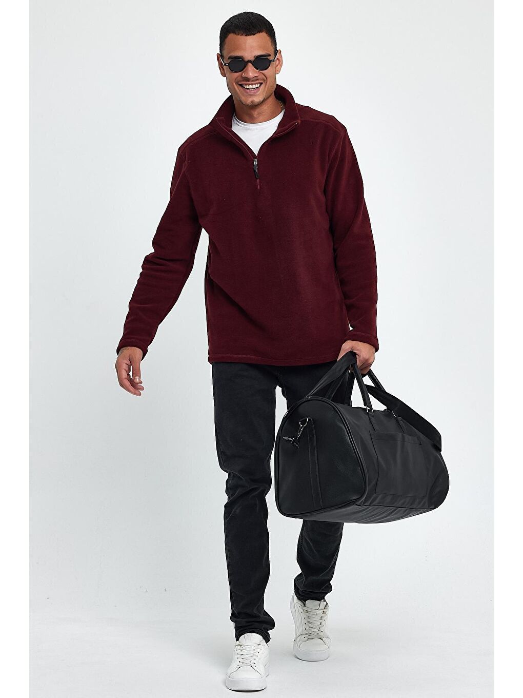 Bordo Erkek Rahat Kalıp Softech Polar Yarım Fermuarlı Sweatshırt spr24pw20-3